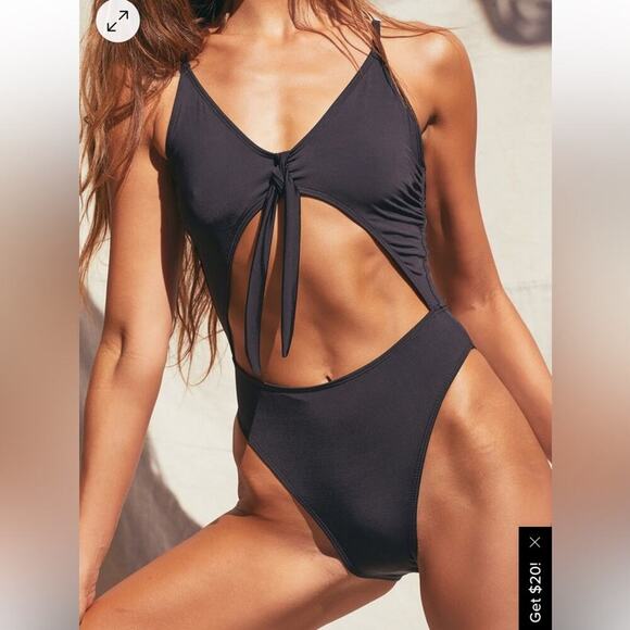 Womens Triangle Swisuit Hollowed Sexy Solid Color Black Size M - Picture 1 of 5
